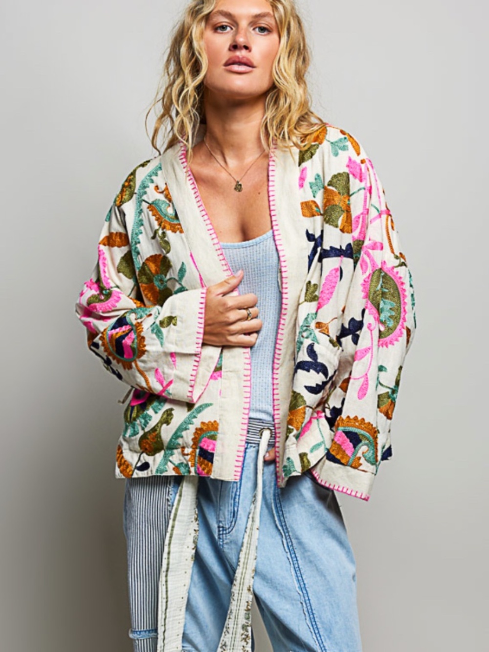 POL Multicolor Floral Embroidered Open Front Cardigan - Picture 6 of 10